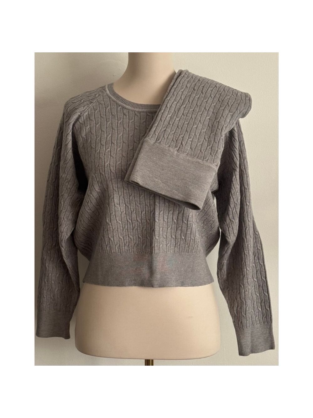 Women's Daisy Gray Cable Knit Crew Neck Sweater & Leggings Set L